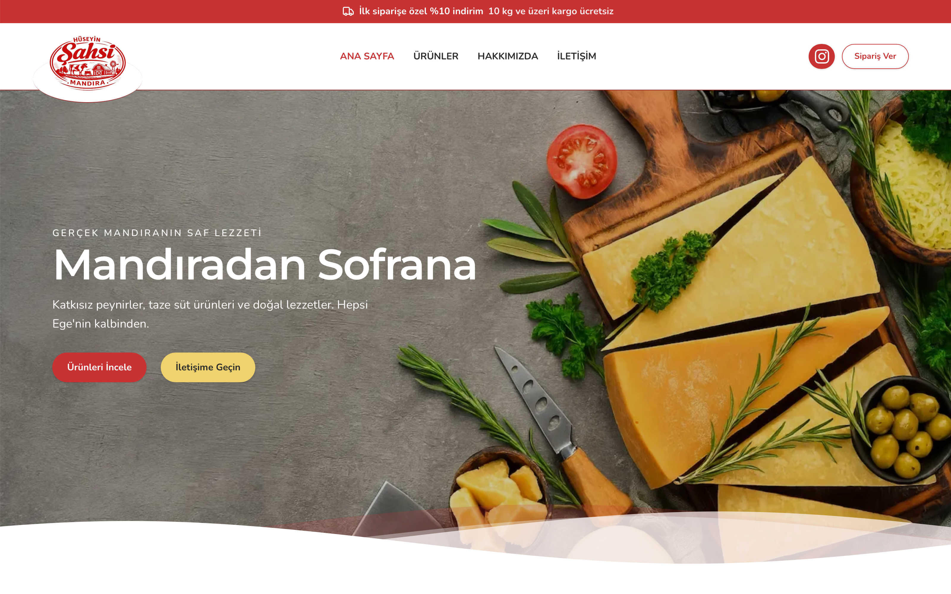 Şahsi Mandıra homepage featuring the Mandıradan Sofrana hero section